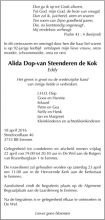 2016 Overlijden Alida van Steenderen de Kok [1924 - 2016].